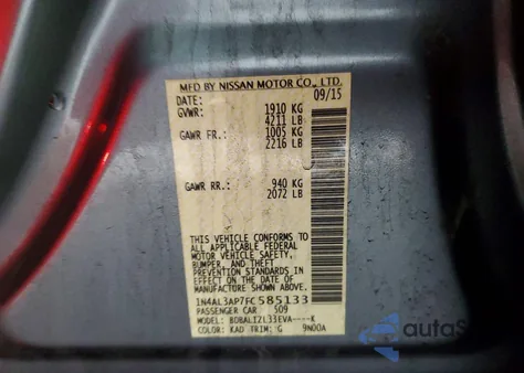 2015 Nissan Altima 2.5 from USA, damaged, VIN 1N4AL3AP7FC585133